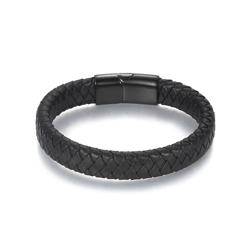 KALEN 13mm Width Men Mature Gold/Silver/Black Stainless Steel&Cowhide Leather Bracelet