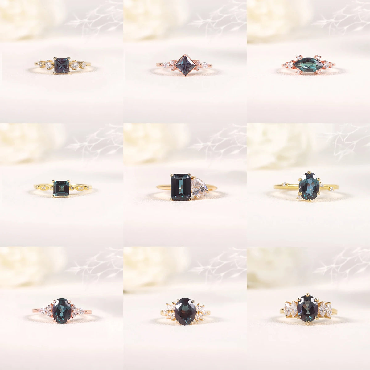 ArtistA Abiding Custom Various Designs Gold Plated 925 Silver Multishape Lab Grown Alexandrite Wedding Engagement Rings for Women