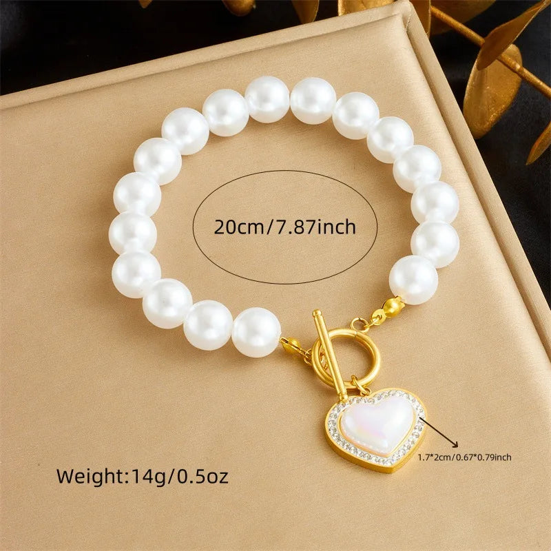 Gold Pearl Necklace & Bracelet Jewellery Set | Heart, Starfish & Bow Knot Designs