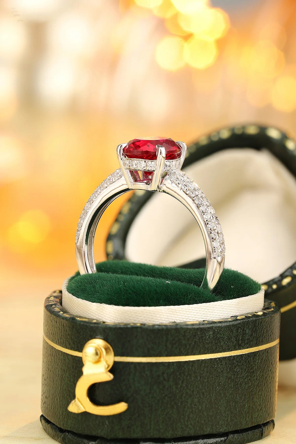 Gemfiori Luxury Lab Grown Ruby Vintage Rings for Women Sterling Silver 925 Rhodium Plated Wedding & Anniversary Custom