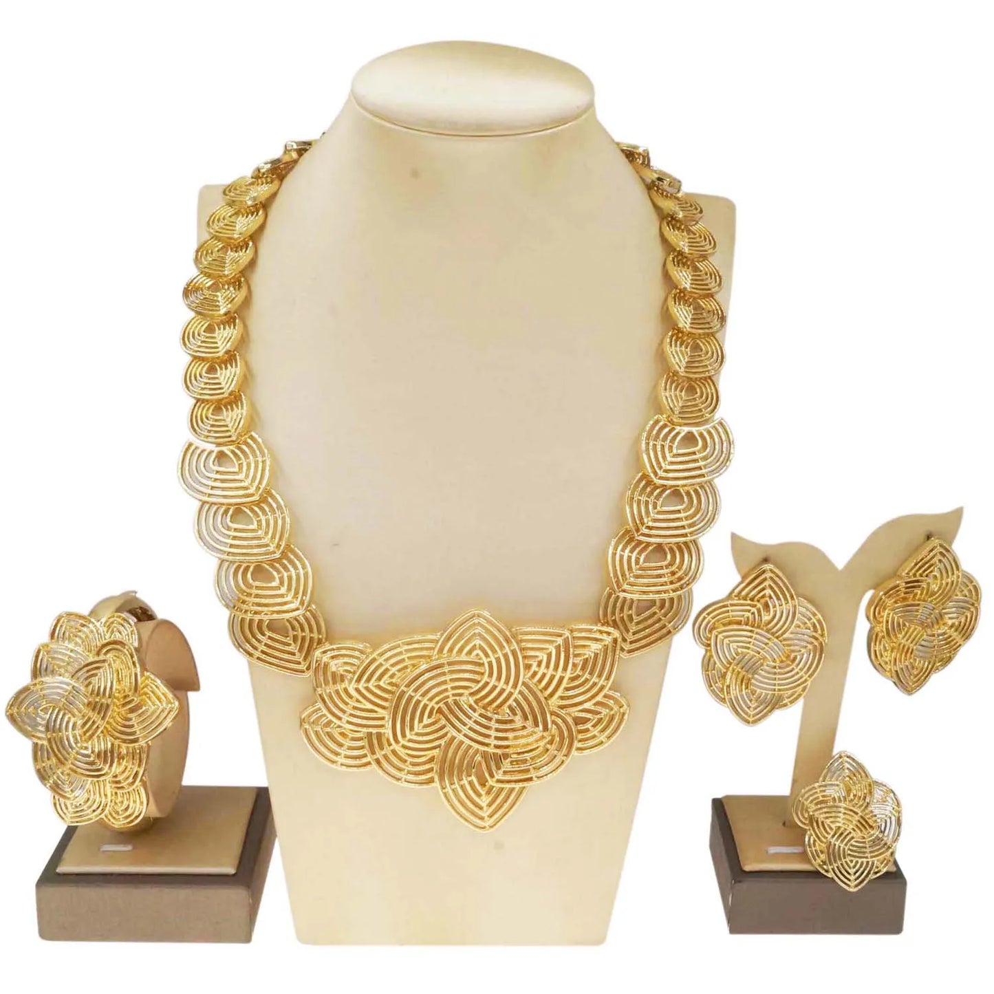 Zhuerrui Italian Gold Luxury Wedding Jewelry Sets Simple Necklace Bracelet Earrings Ring Jewellery Set Bridal Accessories H00721