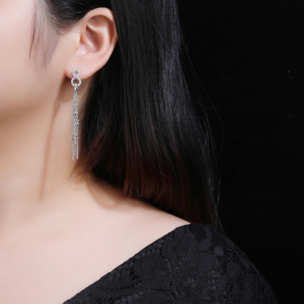 SILVERELLI High Carbon Diamond Tassel Charm Earrings | S925 Sterling Silver | Classic Geometric Light Luxury