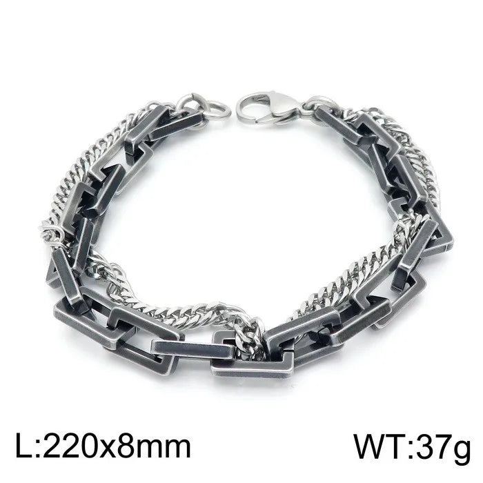 KALEN Unisex Fine Jewelry Fashion Bracelets Retro Stainless Steel Double Links Bracelet Women