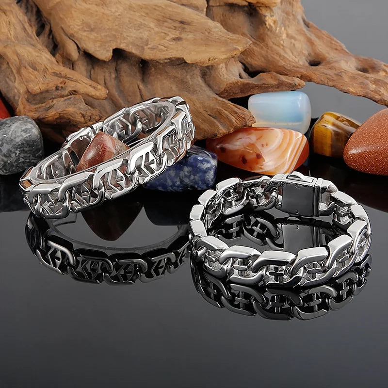 KALEN Vintage Men Stainless Steel Fashion Jewelry Bracelets Christian Cuban Link Chain Bracelet