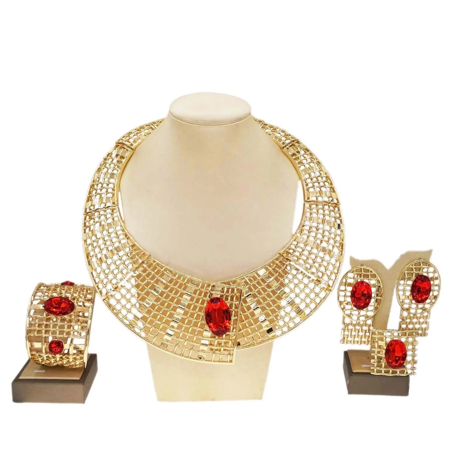 Zhuerrui Factory Bridal Gold Jewelry Sets Latest Silver Red Diamond Necklace Jewelry Set Fashion Woman Festival Gifts H20177