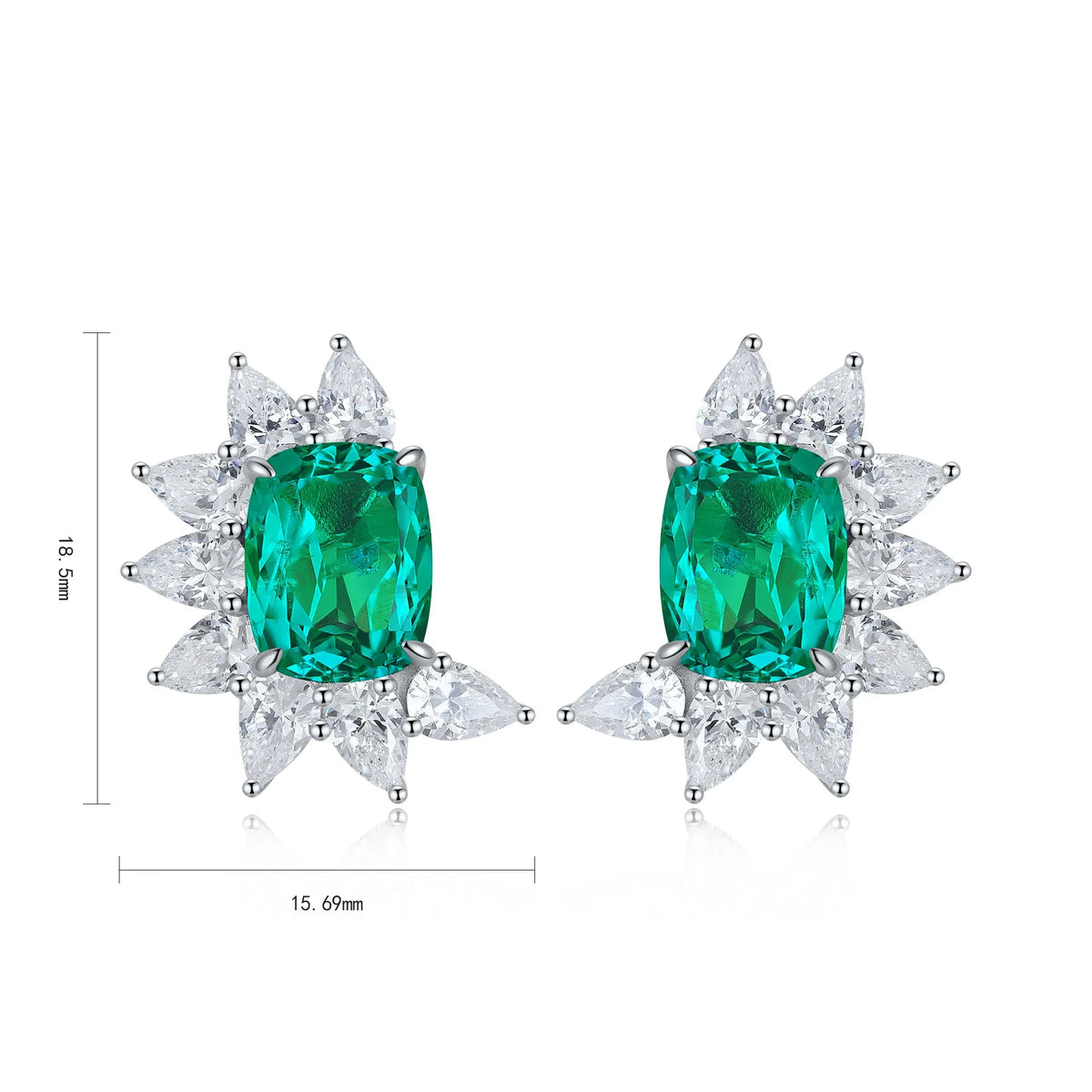 Gemfiori S925 Silver Lab-Grown Diamond Zambian Emerald Trendy Drop Earrings for Wedding & Party