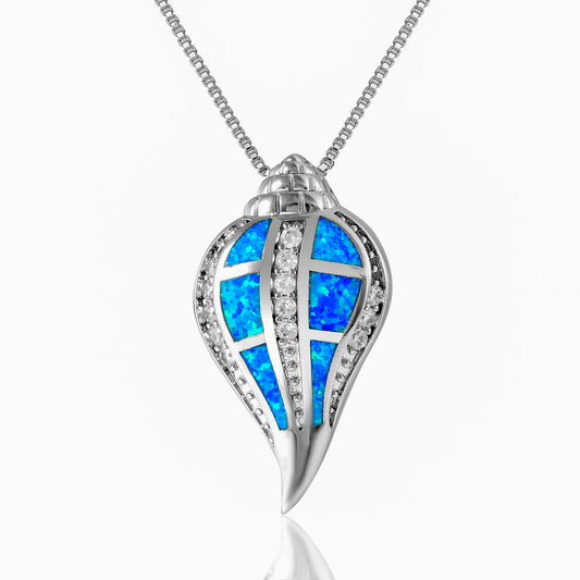 Tok & Ins Fashionable Sporty Brass Copper Alloy Conch Shape Opal Pendant Necklace for Party