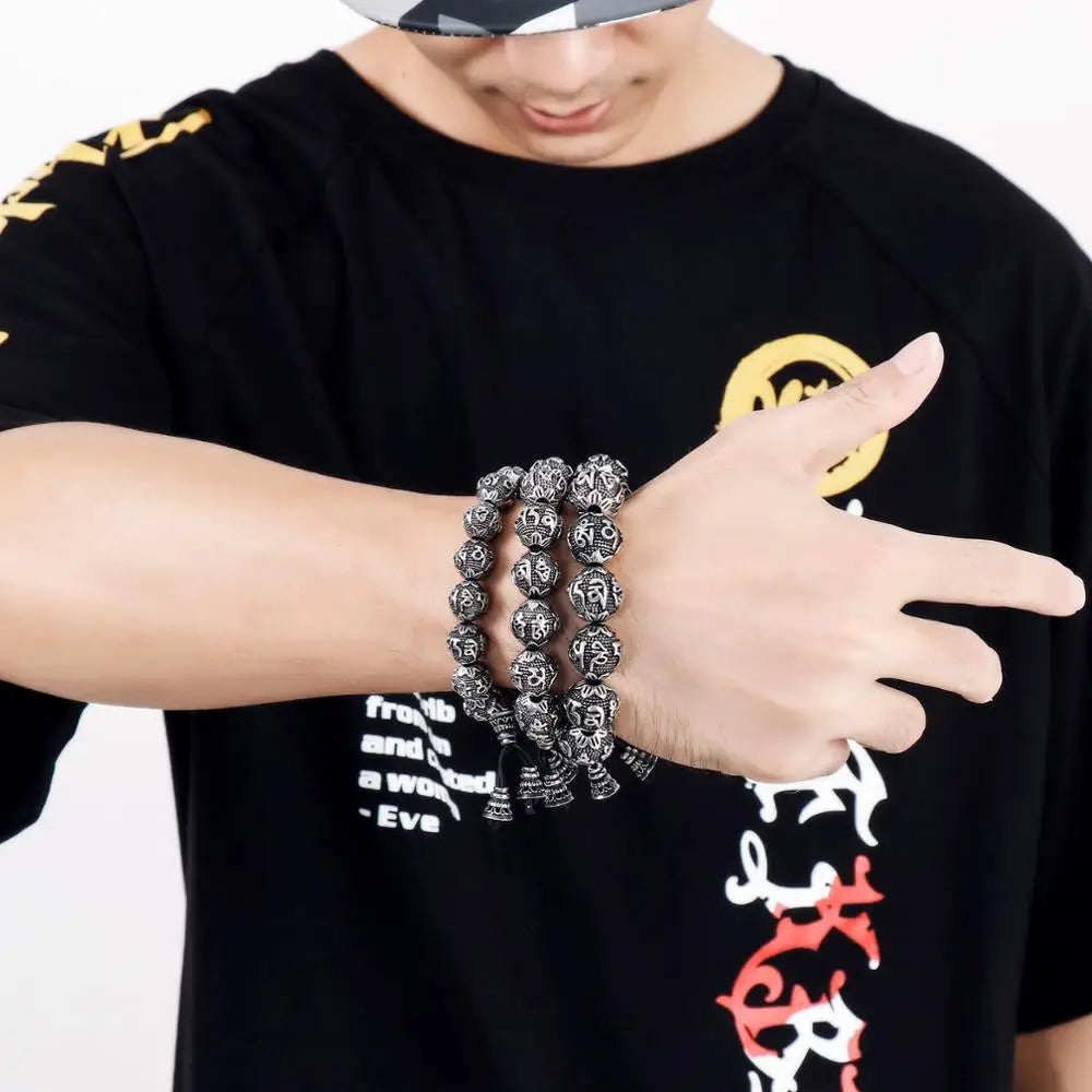 KALEN Wholesale Vintage Luxury Elastic Metal Chakra Beads Male Viking Bracelet