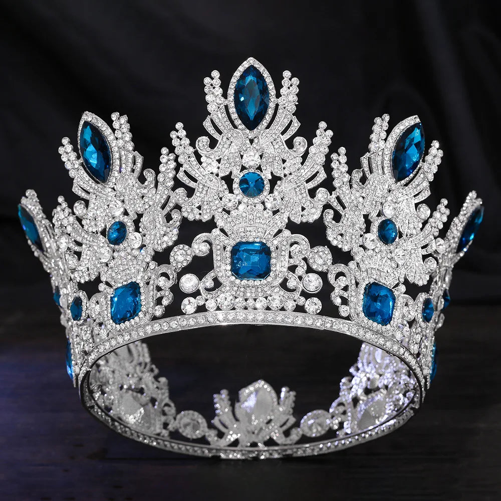 LUOXIN New Big Baroque Blue Rhinestone Beauty Crown Prom Pageant Fashion Bridal Tiaras