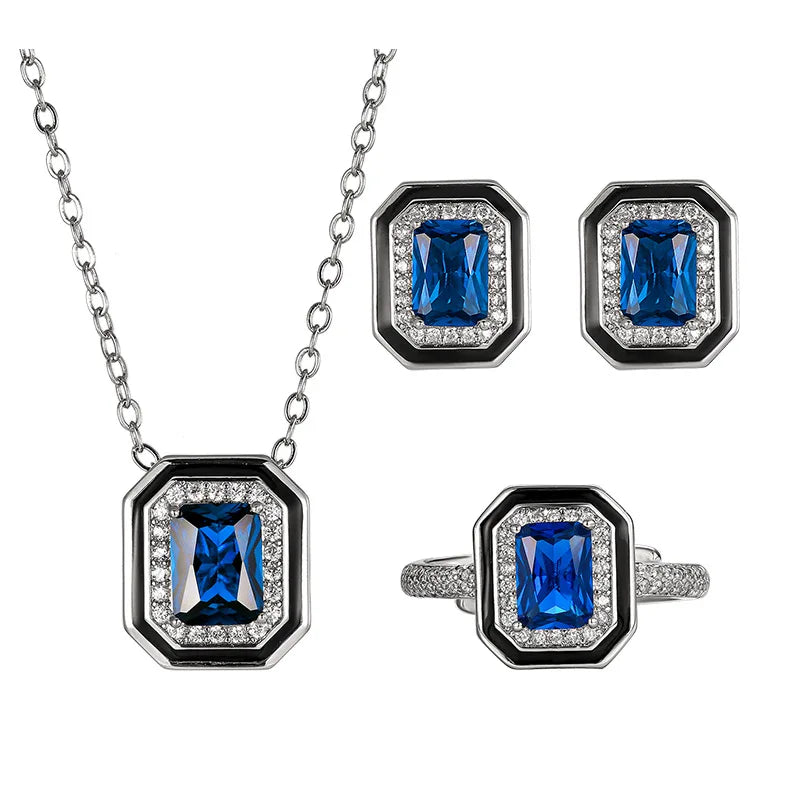 Gemfiori Jewelry Set for Women Summer New Light Luxury Temperament Niche Design Haibao Blue Small Sugar Pendant Jewelry Set
