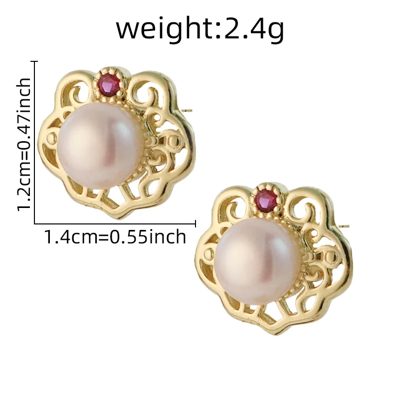 Natural Freshwater Pearl Polygon Hollow Zircon Set Earrings Studs Luxury Fashion Jewellery Earrings Gift for Women Wife GE1745