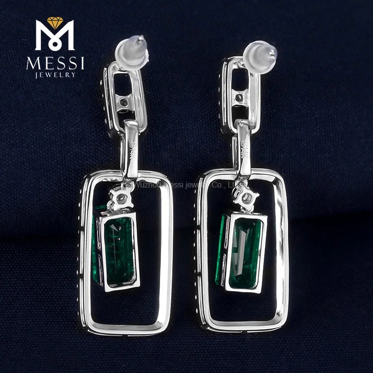 Gemfiori Messi Jewelry Geometric Design Elegant Moissnaite Pendant Earring for Lady 14k 18k Gold Emerald Drop Earring