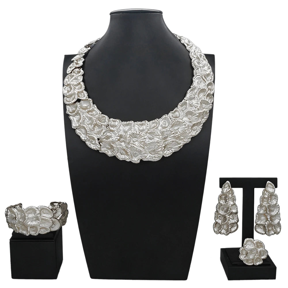 Italian Jewelry Set Alloy Brazilian Jewelry Sets Wedding Party Pendant Spiral Necklace Bracelet Ring Earrings Jewelry Set I0092