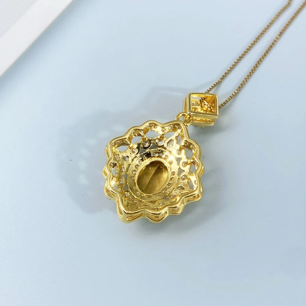 Gioiellieri Natural Citrine Pendant S925 Sterling Silver for Her Elegant Fine Jewelry with Real Yellow Stones for Anniversary Party Gift
