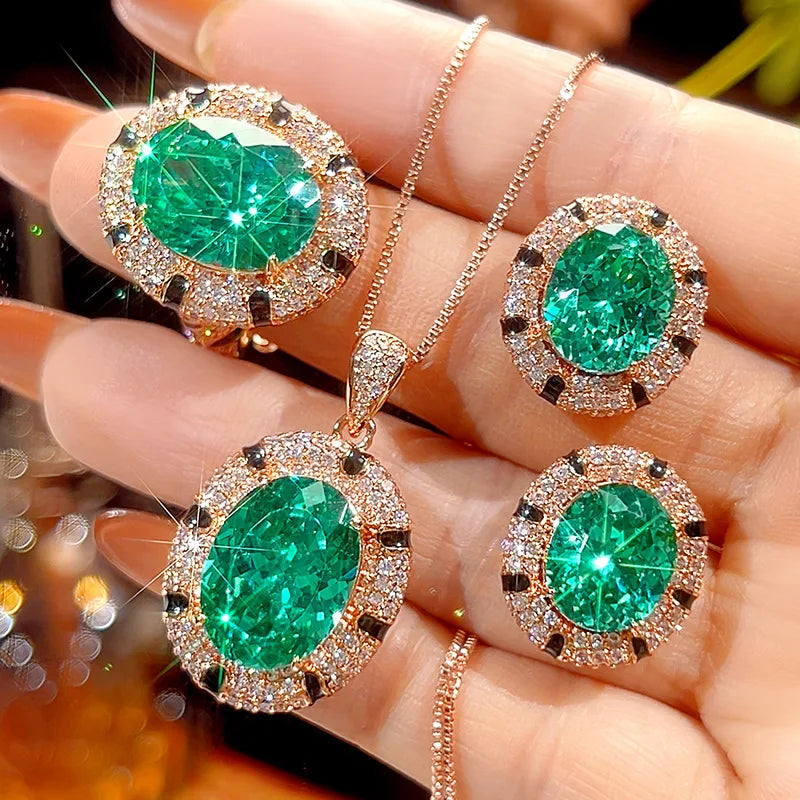 REDheart Fashion Women's JUNLU Copper Inlaid Zircon Flower Design Spotted Black Pendant Gold-Plated Costume Jewelry Set Retro Suit