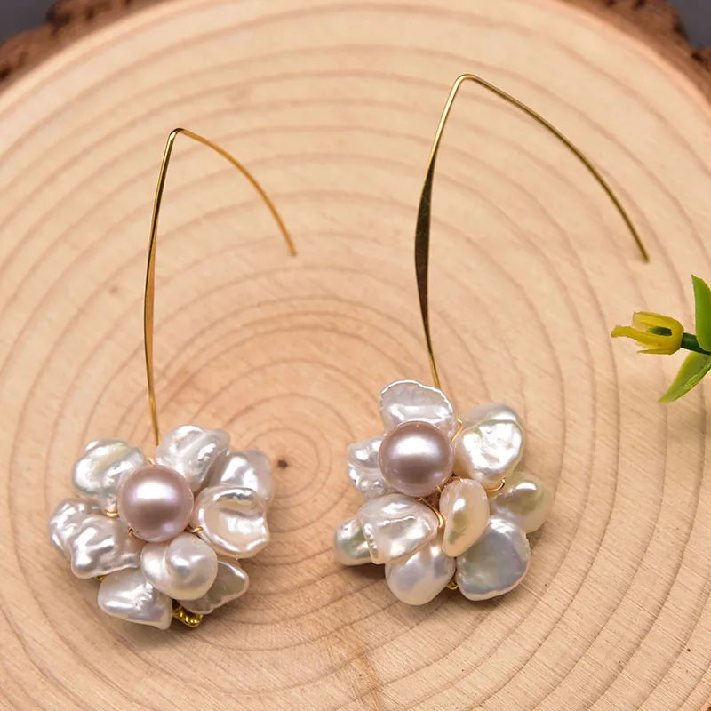 New Jewelry Yiwu Wholesale Natural Baroque Pearl Stud for Women Flower Earrings Korean Wholesale Bulk 18K Gold Plated Jewelry