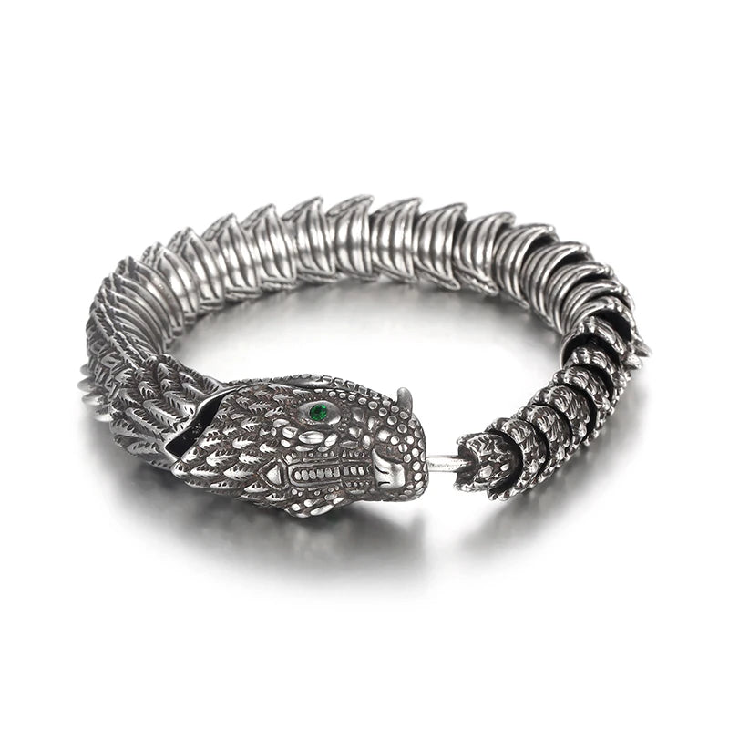 KALEN 210mm Men Punk Stainless Steel Links Bracelet With Vivid Chinese Dragon Head Clasp