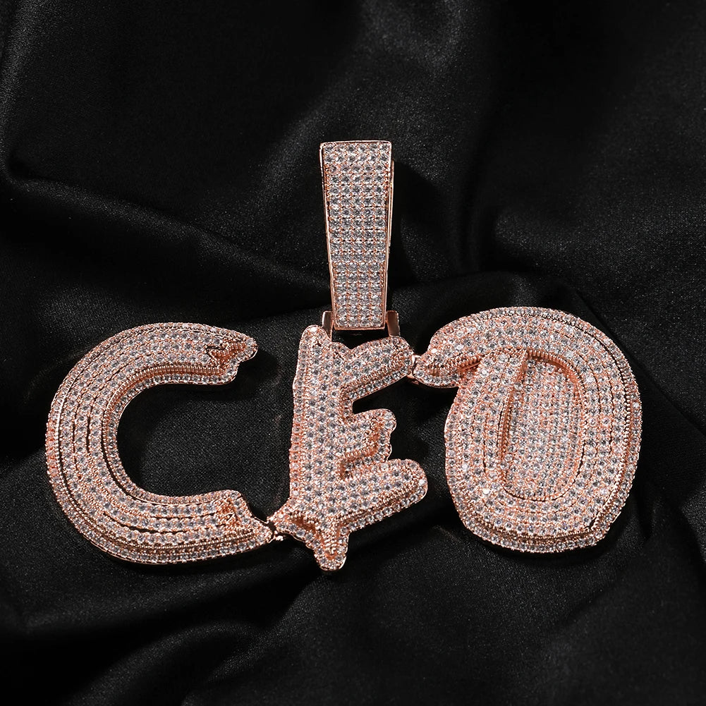 BiG-BOSS Custom Big Zircon Glitch Letter Name Personalized Pendant Men HipHop Necklace Chain Customized Heavy Rock Rapper Jewelry