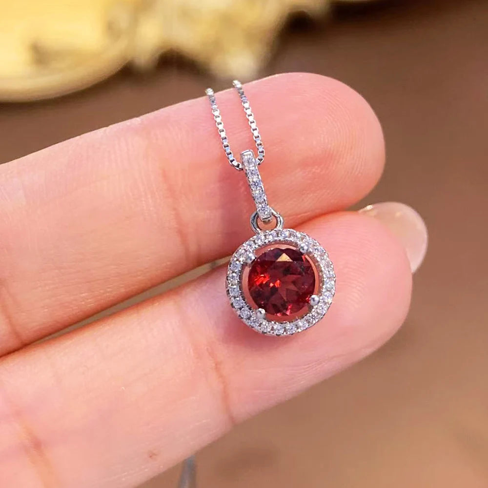 Rhodium Plated Sterling Silver Garnet Women's Trendy Gift Tiny CZ Round Pendant Necklace Wholesale