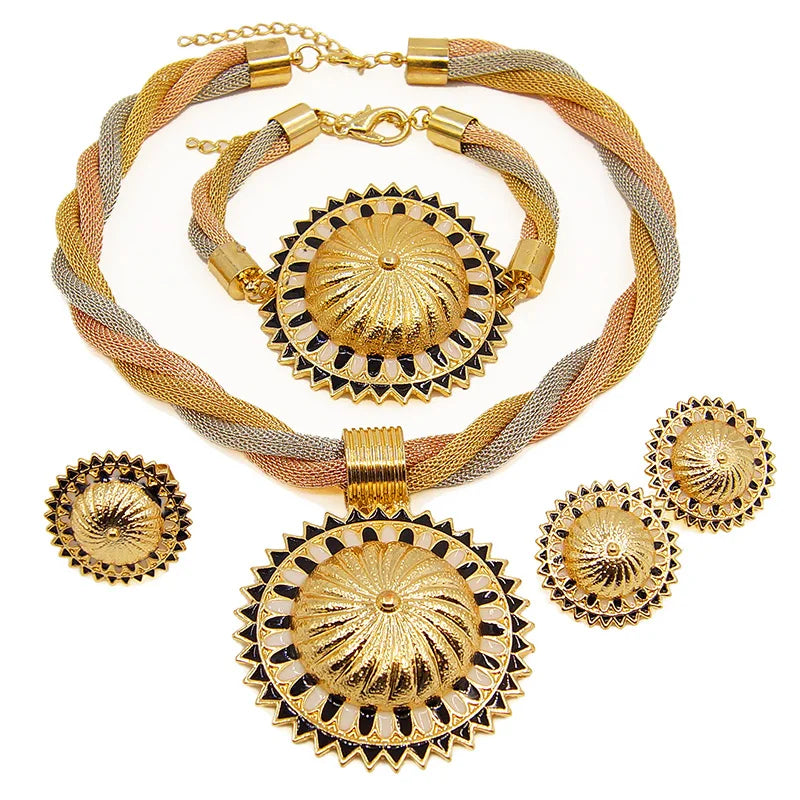 Zhuerrui New Design 24k Italian Gold Plated Women Jewelry Set Fashion Necklace African Big Jewelry SetsHC20070414