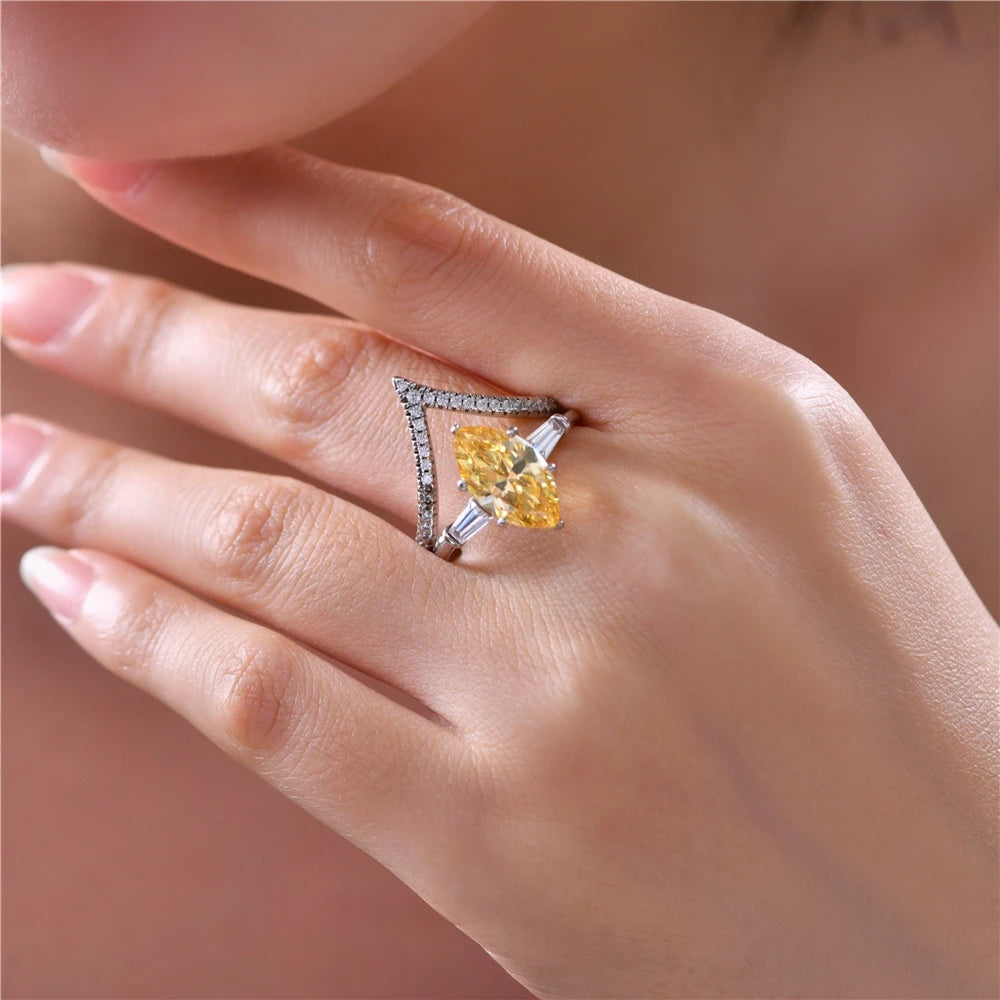 MuShan Jewelry Factory New Set of Jewelry 8*14 High Carbon Diamond 6 Carat Horse Eye Ring With Personality