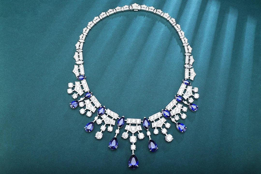 Gemfiori Anster Luxury Lab Grown Sapphire Necklace Pear Marquise Shape Gemstones Customized for Wedding Gift Party Engagement Anniversary