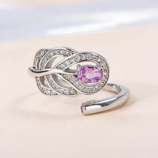 Gioiellieri Premium Natural Oval Cut Pink Sapphire Solitaire Rings 925 Silver Rhodium Plated Prong Setting for Luxury Jewelry Retailers