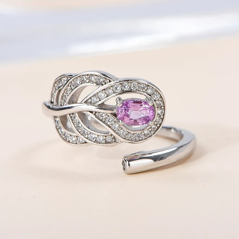 BiG-BOSS Premium Natural Oval Cut Pink Sapphire Solitaire Rings 925 Silver Rhodium Plated Prong Setting for Luxury Jewelry Retailers