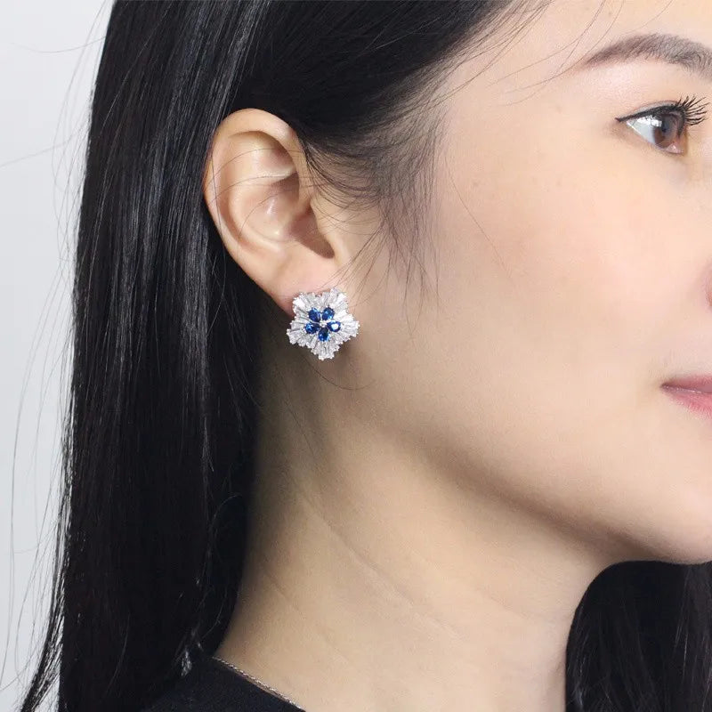 S&S CZ Snow Flower Pendant Necklace & Stud Earrings Set – White Gold – 4 Colours – Collection