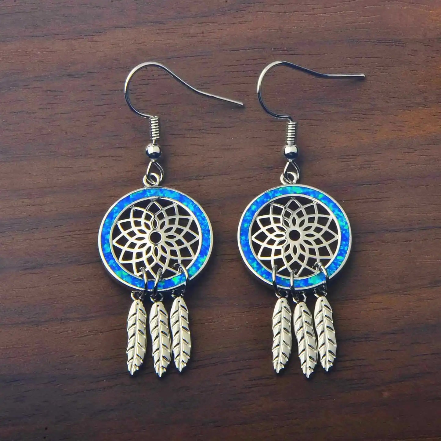 TikTok Viral Brass Geometric Bohemian Opal Christian Pendant Earrings Dreamcatcher Gift Exclusive for Beach Girls