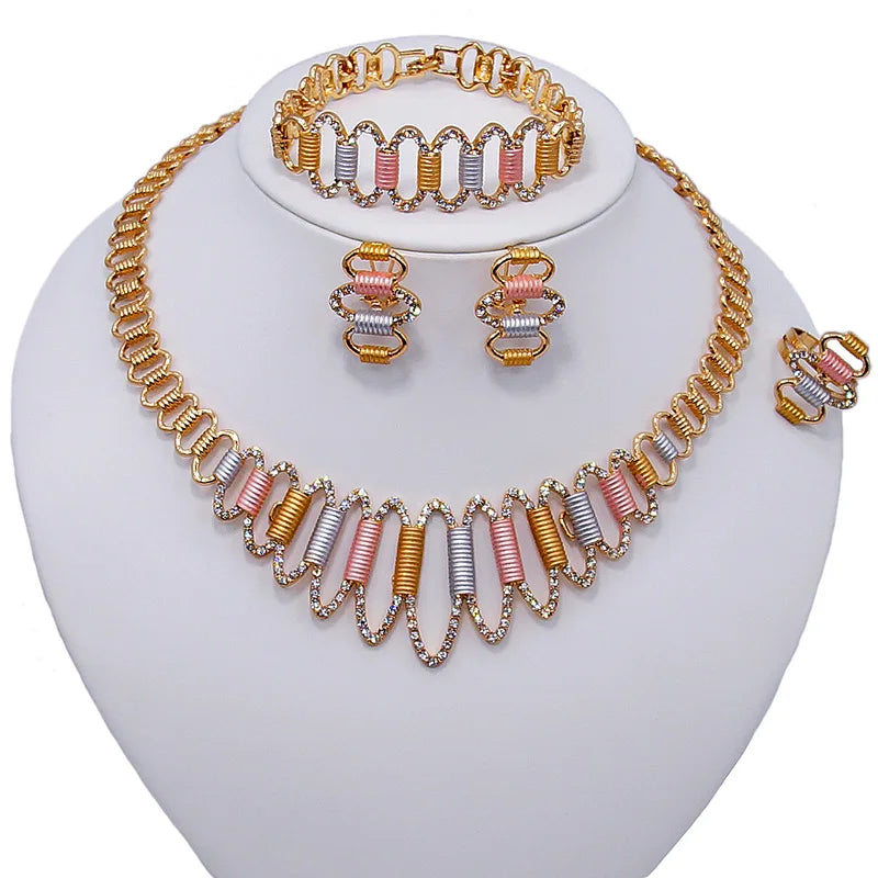 Zhuerrui Italy Designer Jewelry Sets 24K Gold Plated Dubai Valentine's Gift Wedding Pedant and Earrings Jewels SetsHD20073314