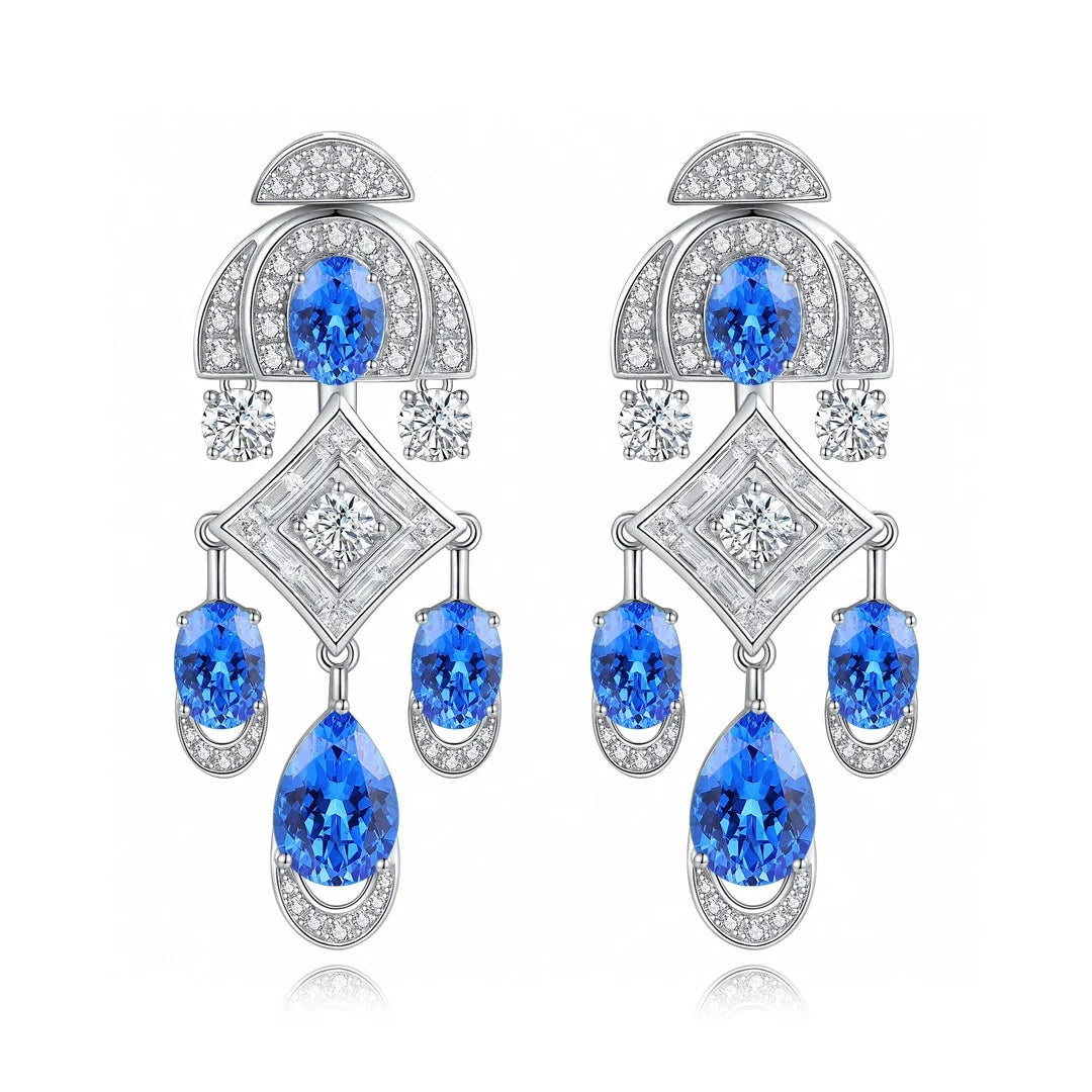 Gemfiori Vintage Earrings for Women 925 Sterling Silver Drop Earrings Lab Grown Emerald Ruby Sapphire Luxury Jewelry for Wedding Party