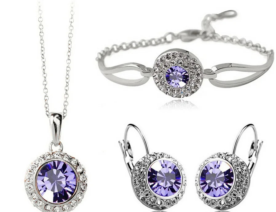 2026 Trendy Gem Stones Earrings/Bracelet/Necklace Big Statement Blue Enamel Vintage Style Gold Plated Jewelry Set for Women