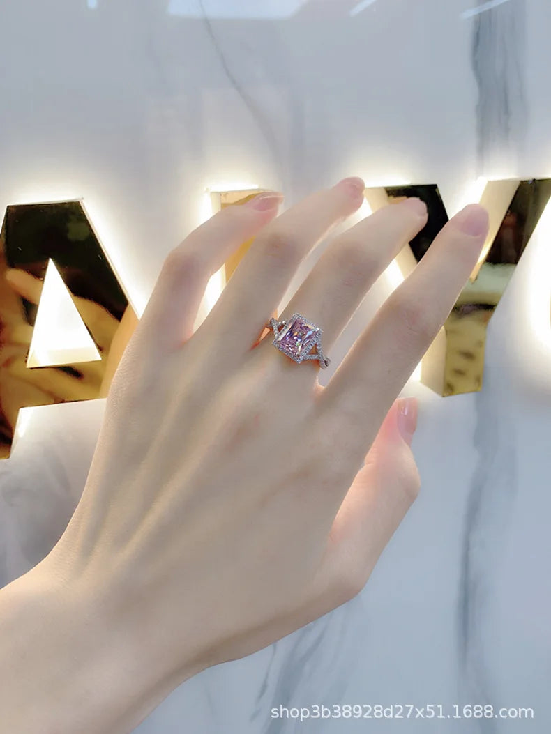 MuShan Jewelry Factory New Inlaid 7 * 9 Main Diamond S925 Pure Silver Ring for Women with Ins Style High Carbon Diamond Ring