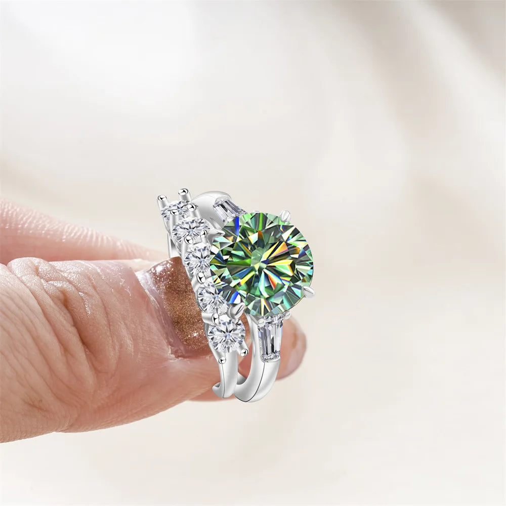 Saudi Arabia Silver Rings with Luxury S925 Sterling Silver Jewelry 6.5carat Gra Certificate Moissanite Ring Set Birthday Gift