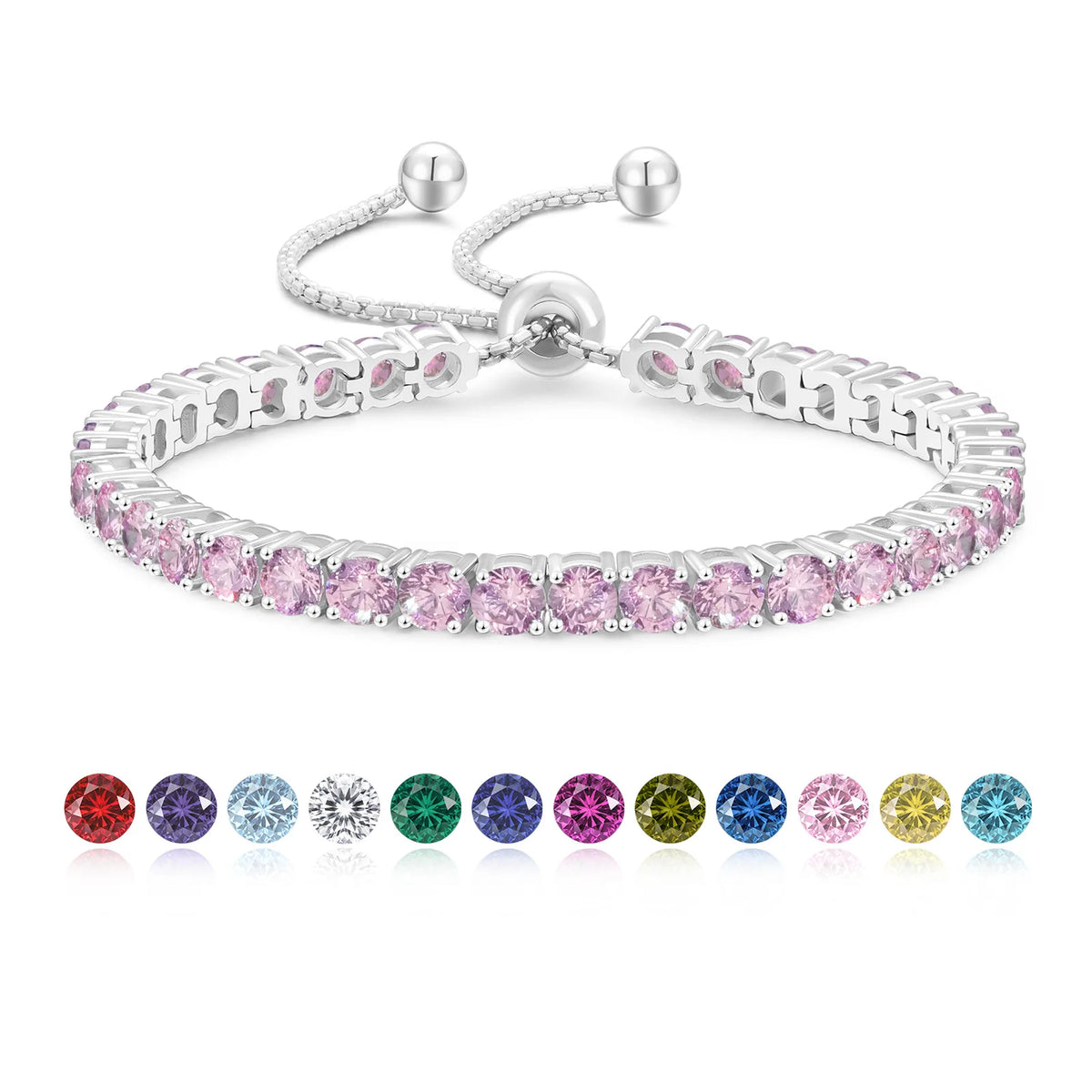 ArtistA Colorful Birthstone Bracelet Women Mom Wife Birthday Adjustable Chain Jewelry Gifts 14K Gold Plated Classic Bolo Tennis Bracelet