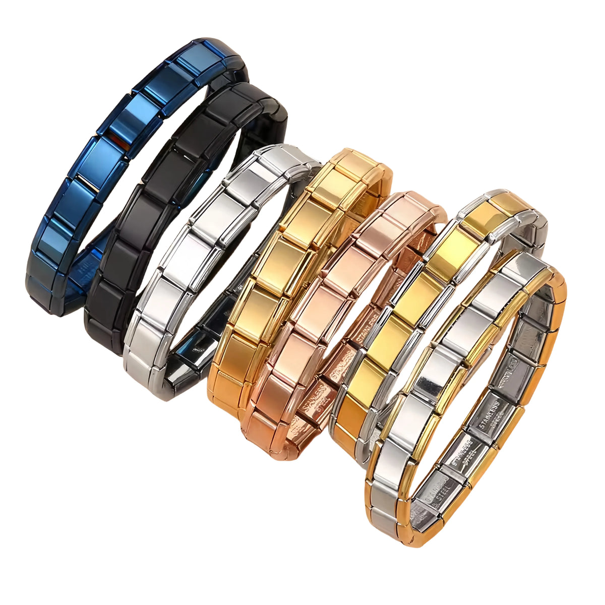REBEL FASHIONISTA 9mm Wide Simple Style Fashion Stainless Steel Bangle Elastic Link Chain High Quality Factory DIY Jewelry Italian Charm Bracelet