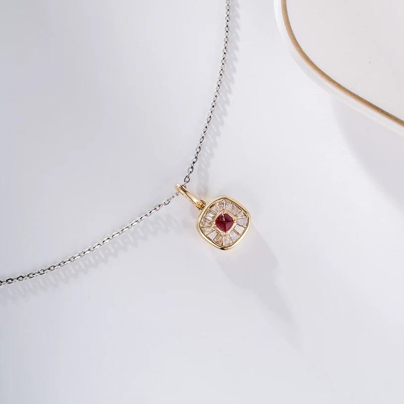 Gemfiori Vintage Stone Jewelry Gold Jewellery 18k Natural Ruby Diamond Gem Pendant