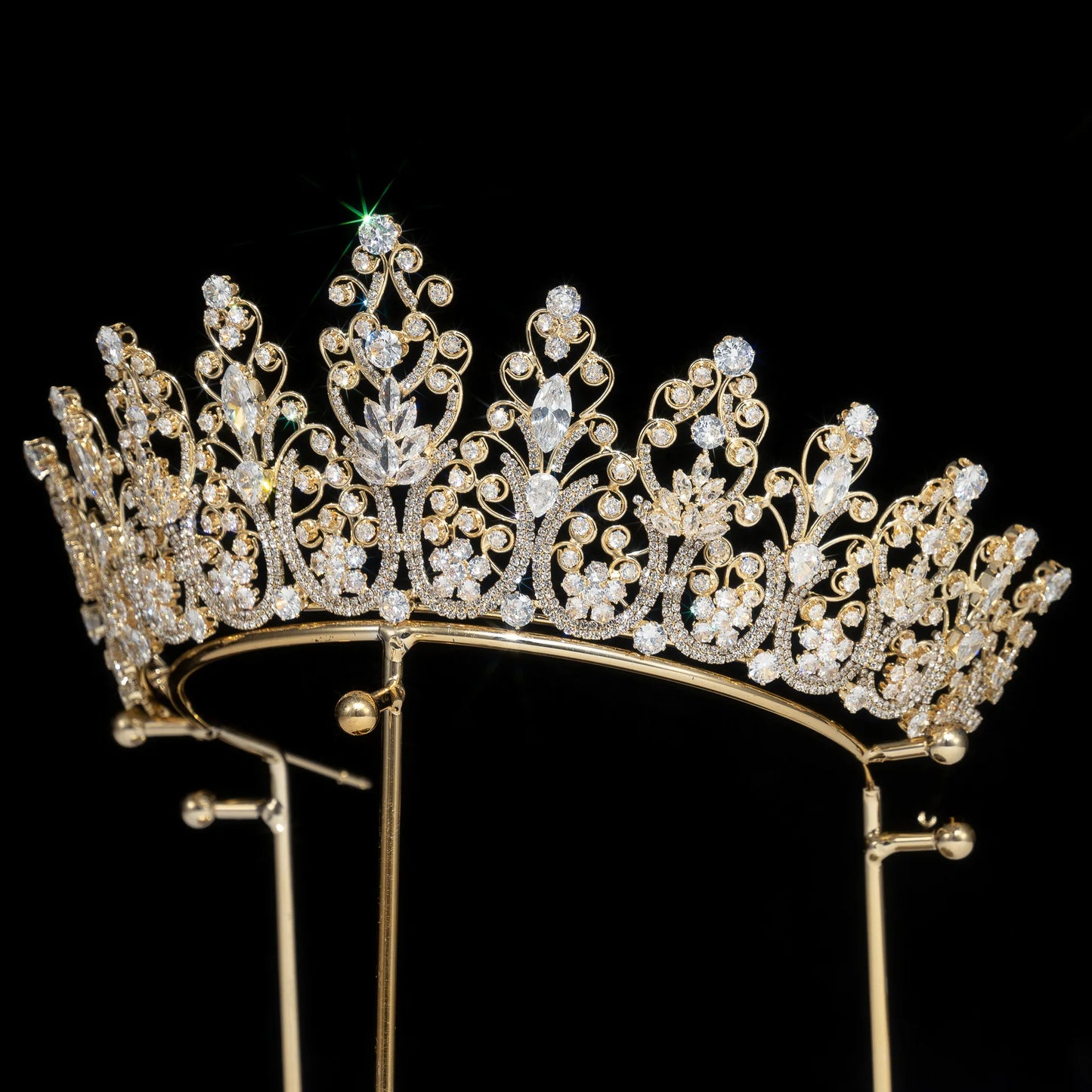 Pretty Queen Diamond Crown and Tiaras with Cubic Zirconia Copper Wedding Birthday Princess Crowns