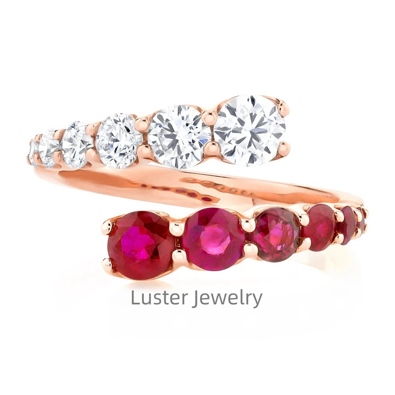 Gemfiori Luster Jewellery Pegion Blood Red Color 10/14/18k Moissanite Twist Solid Gold Ruby Ring