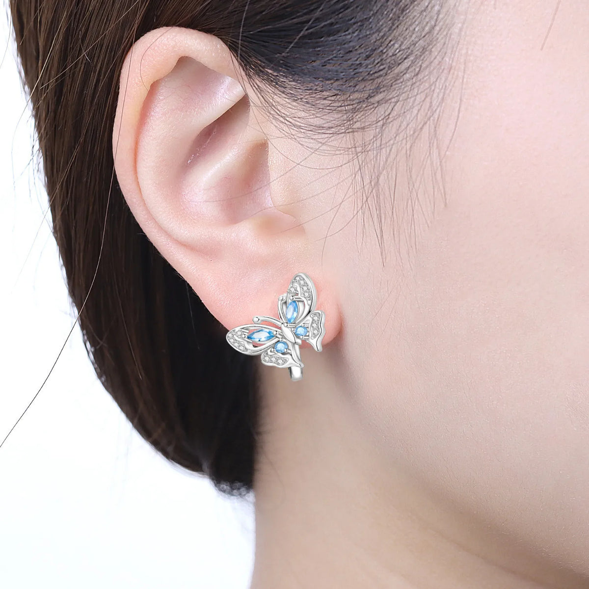 S&S Butterfly Zircon Drop & Stud Earrings | Silver Plated | S&S