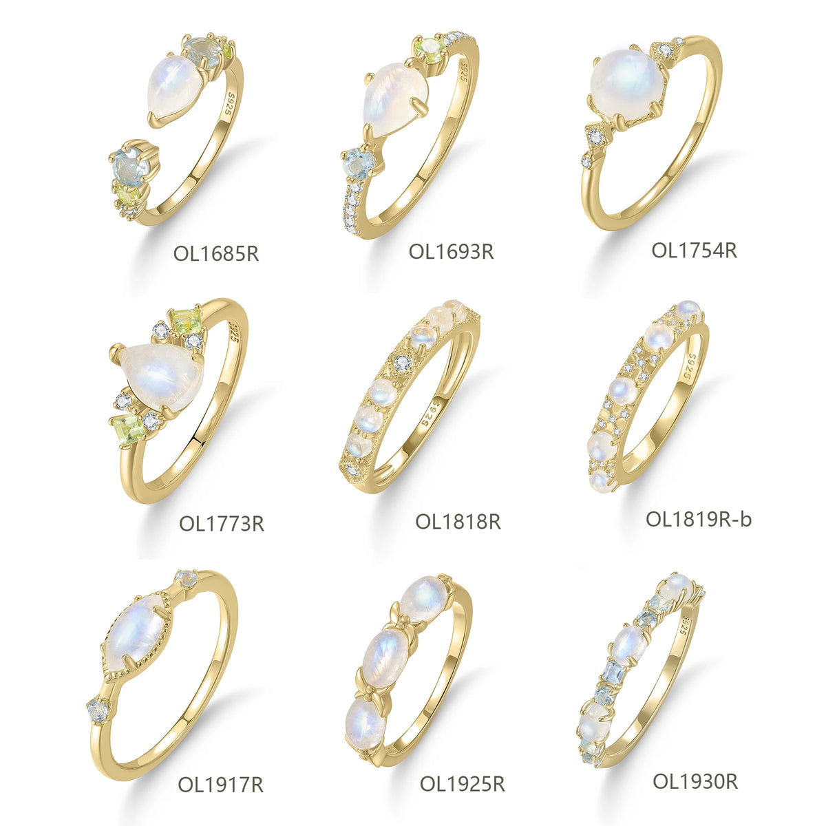 ArtistA Abiding 925 Sterling Silver Round Oval Pear Milky Blue Moonstone Rings Cluster Halo Engagement Ring Stackable Band for Women