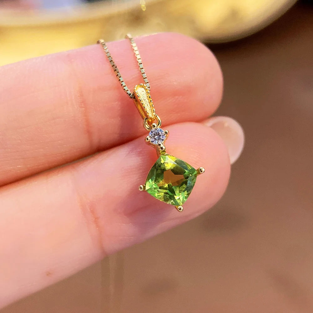Gioiellieri Fashion Natural Peridot Necklace S925 Sterling Silver Inlay Simple Style Women Pendant Jewelry Anniversary Gift