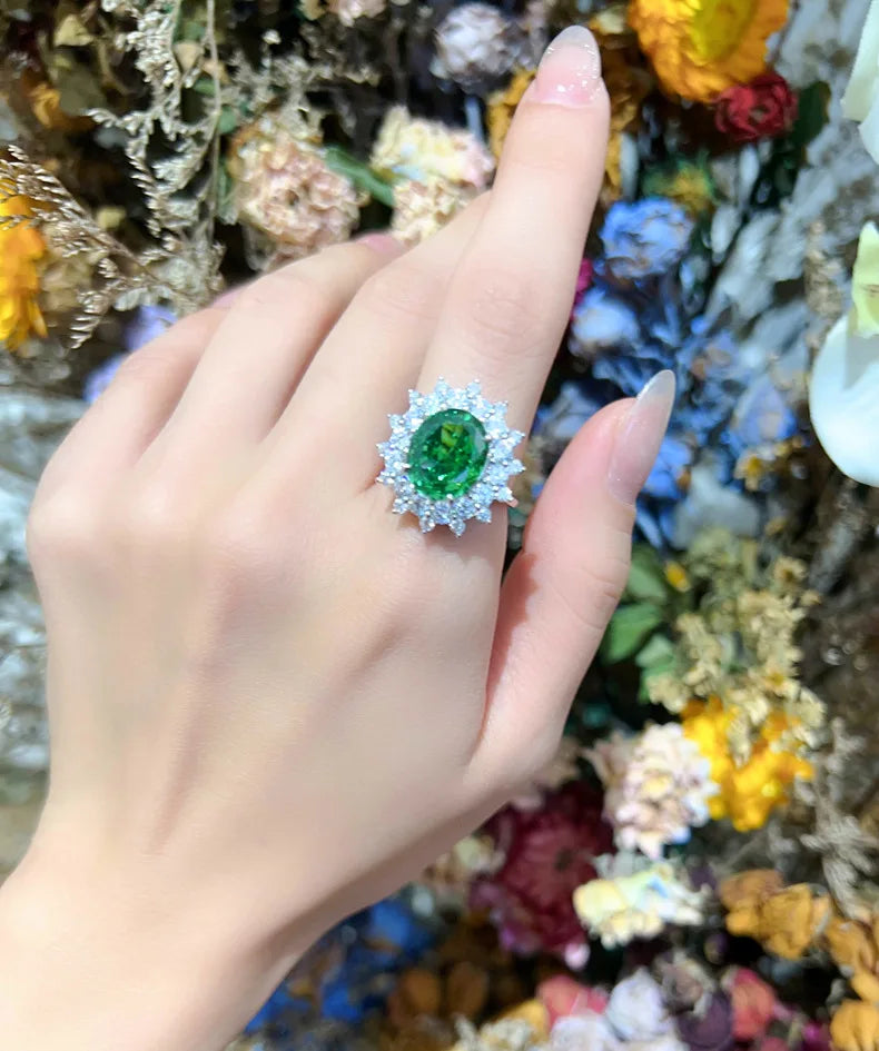 MuShan Jewelry Factory 925 Sterling Silver Rings 11.5ct Green Gemstones Wedding Anniversary High Carbon Diamond Ring Jewelry