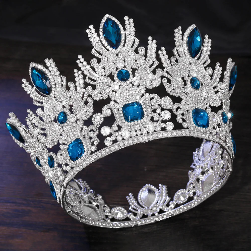 LUOXIN New Big Baroque Blue Rhinestone Beauty Crown Prom Pageant Fashion Bridal Tiaras