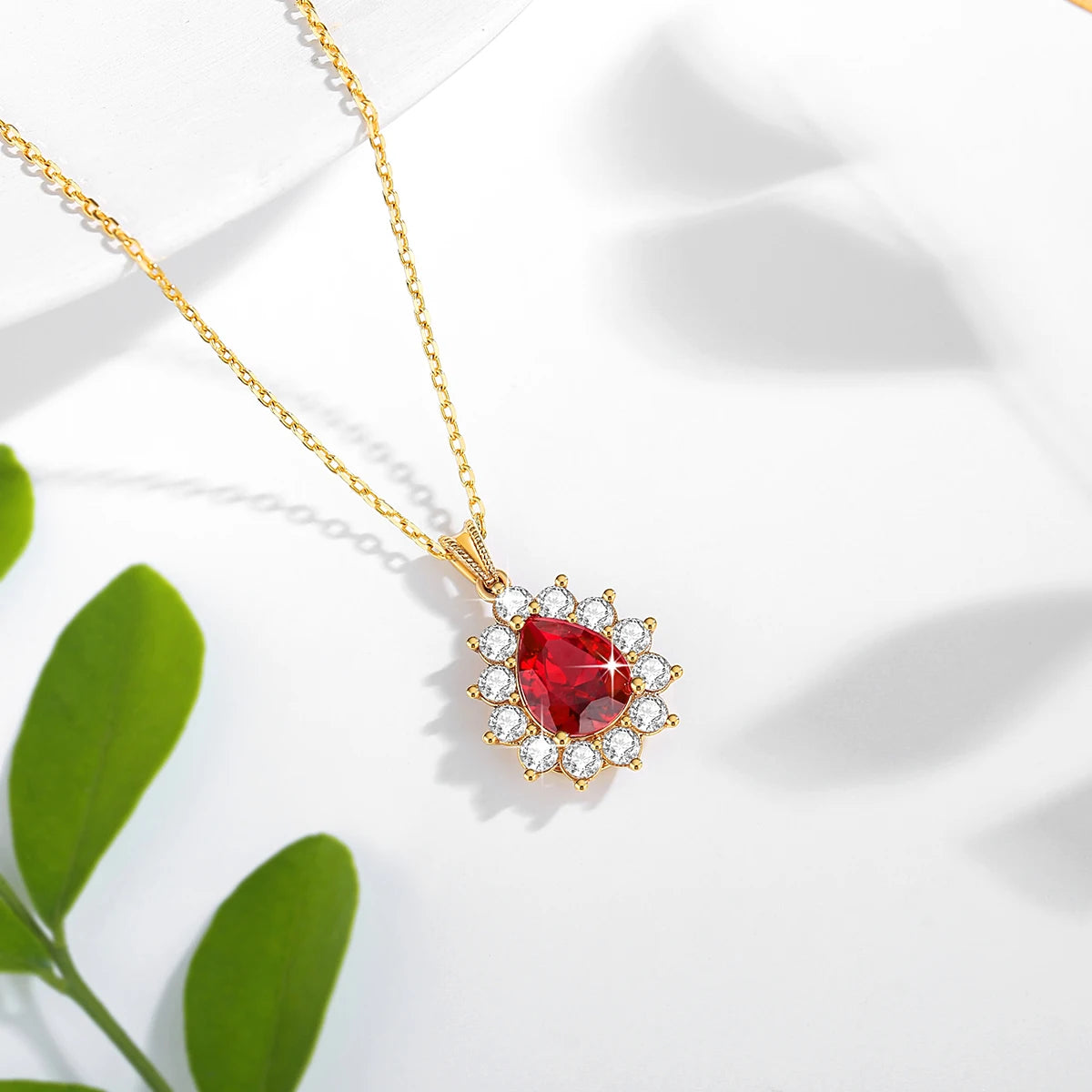 Gioiellieri European Royal High Jewelry Cute Style Engagement Wedding Woman Gold Plated Flower Shape Ruby Pendant