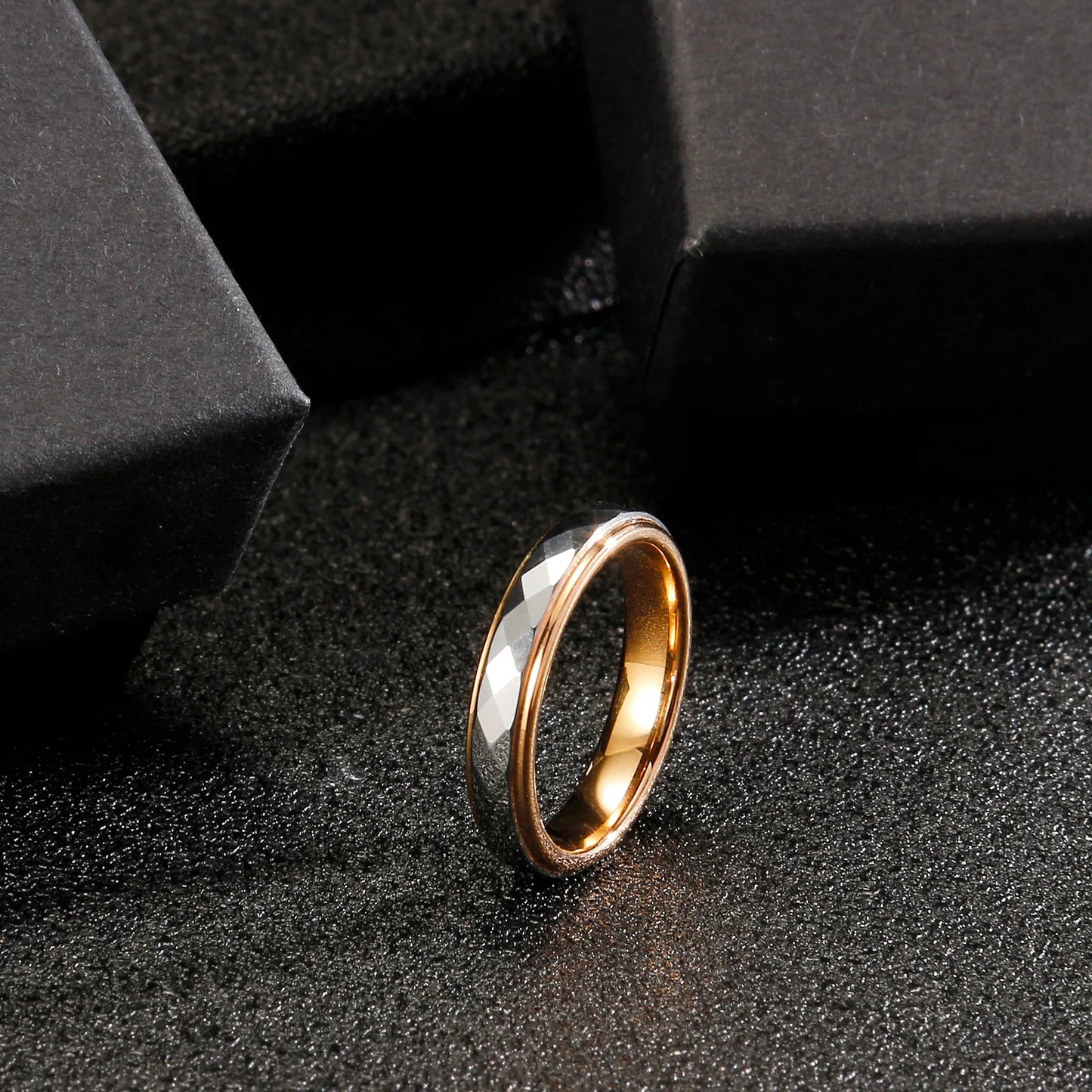 Geometric Tungsten Steel Gold-plated Ring, Diamond Shaped Non Fading Ring, Men's and Women's Personalized Fashion