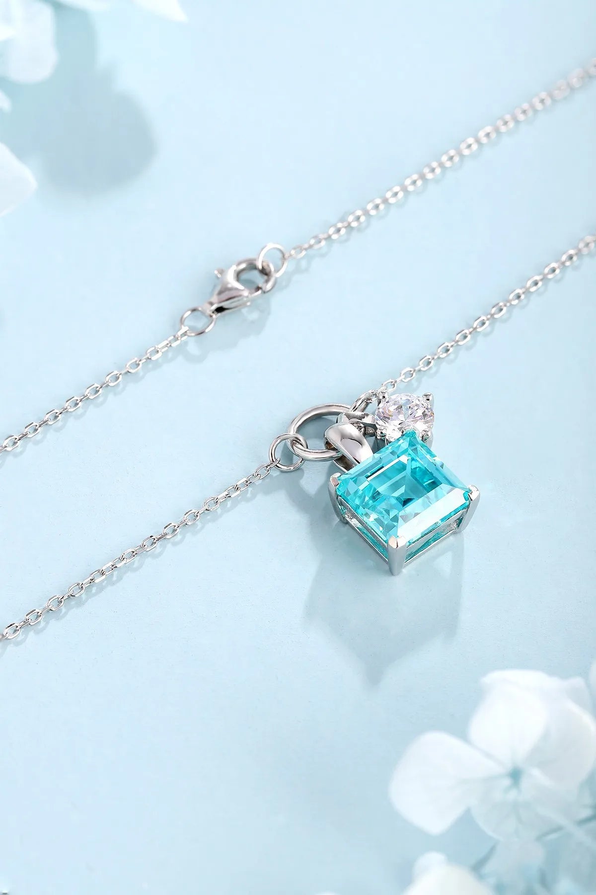 Gemfiori Anster 925 Sterling Silver High-quality Cultivation Lab Grown Paraiba Necklace - Suitable for Parties or As a Gift