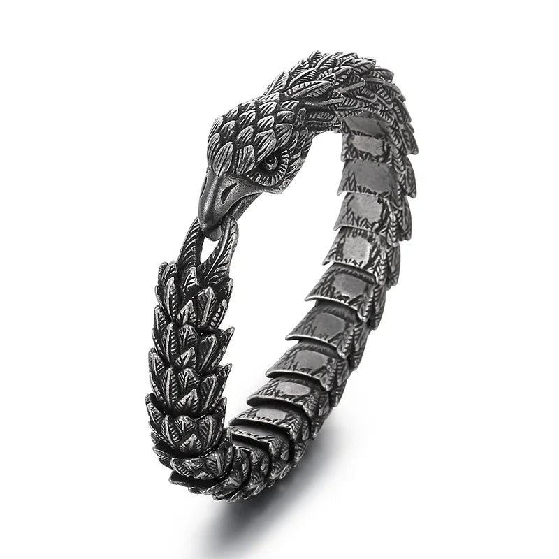 REBEL 220mm Men Punk Oxidized Black/Silver Stainless Steel Links Bracelet With Hawk Head Clasp