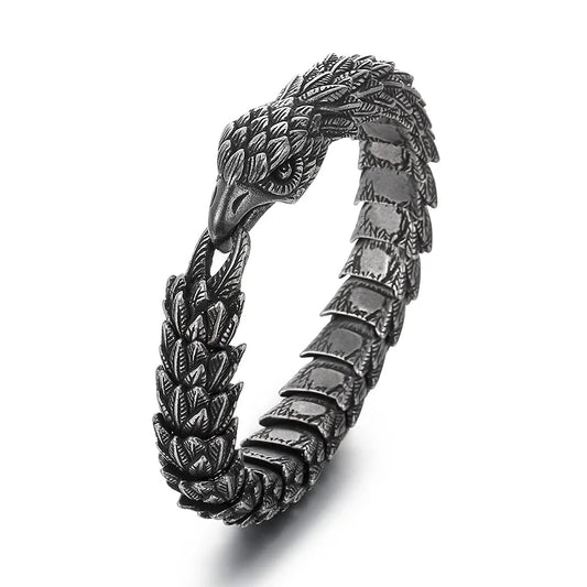 KALEN 220mm Men Punk Oxidized Black/Silver Stainless Steel Links Bracelet With Hawk Head Clasp